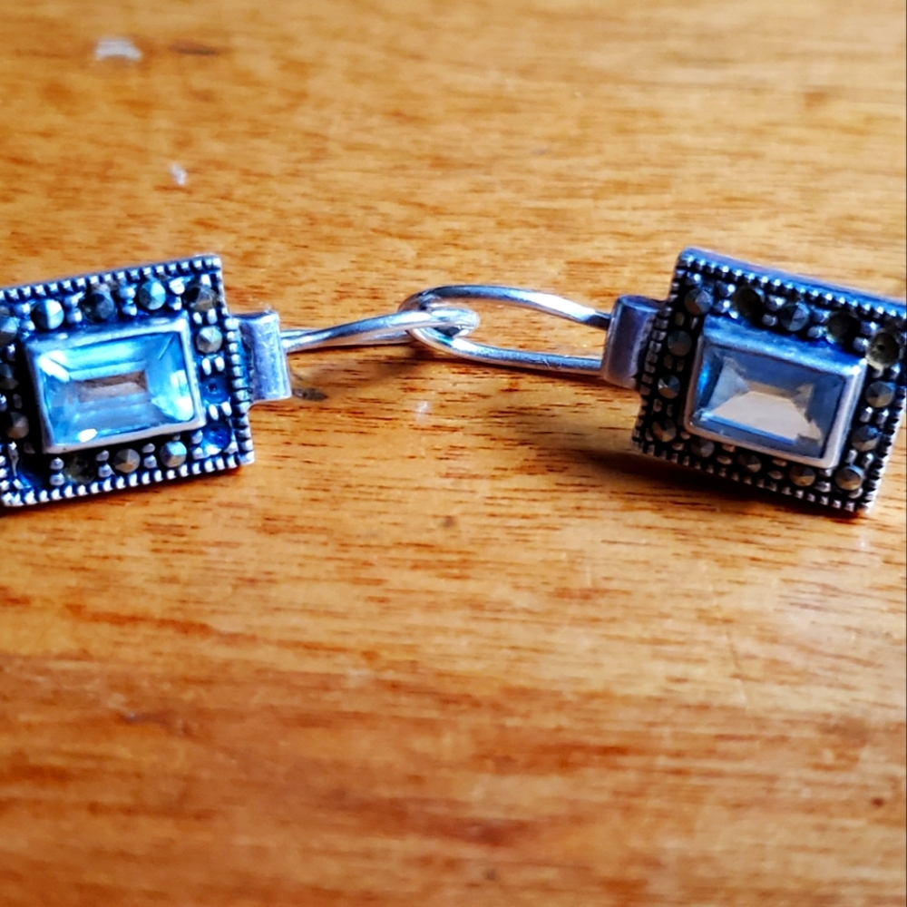 Sterling silver/marcasite  & blue topaz earrings